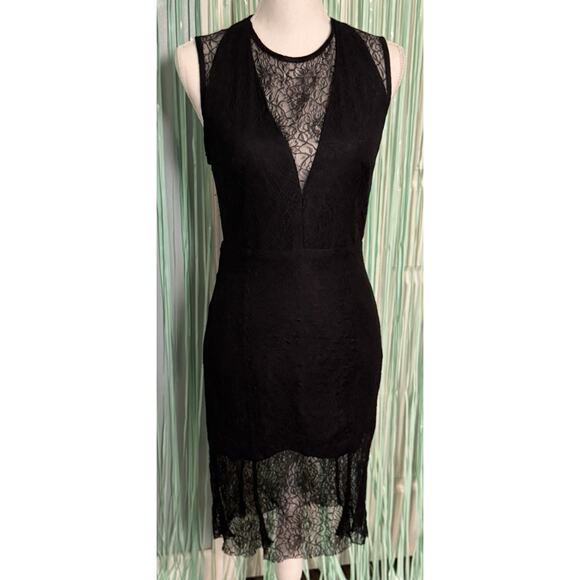 MNG Suit, Mango, Black Dress With Lace Overlay, Open Back, Wedding, Cocktail, 4 - Picture 1 of 9